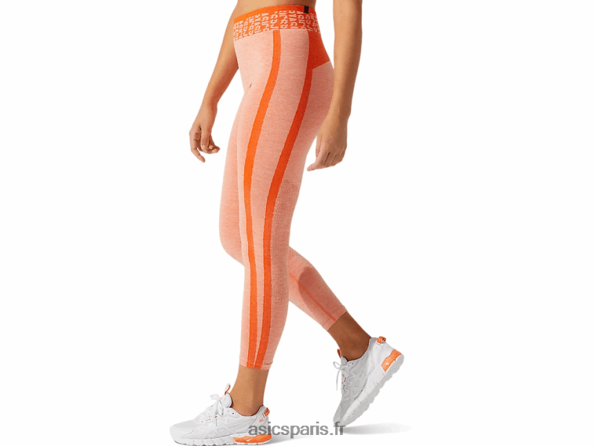 femmes Asics cropped logo collant sans coutures BXL8B23940 souci orange/pêche soleil