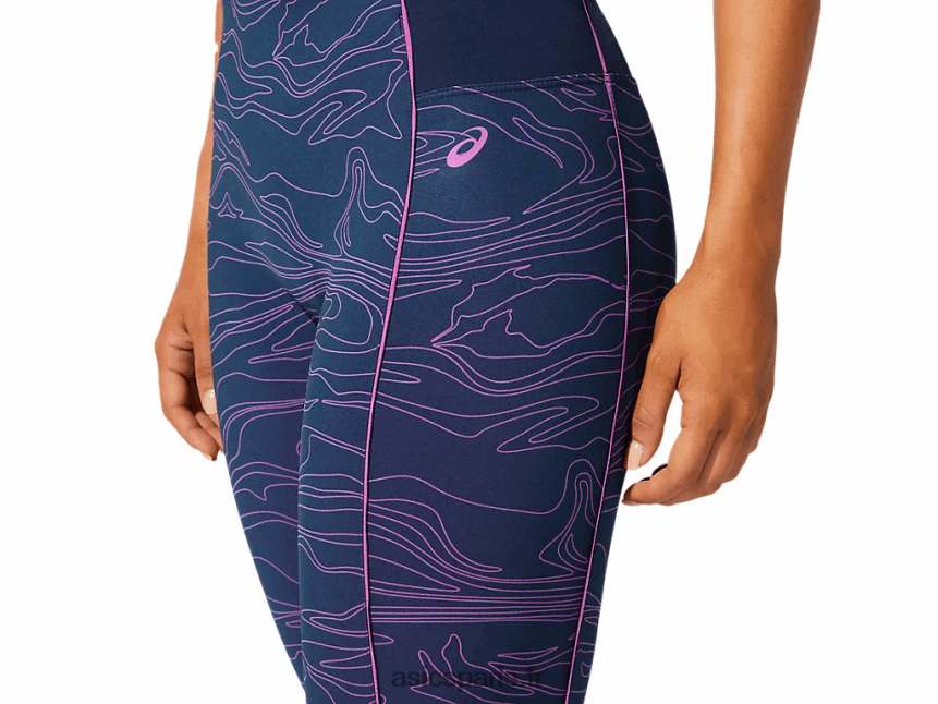 femmes Asics passepoil graphique serré BXL8B24033 bleu français/raisin numérique