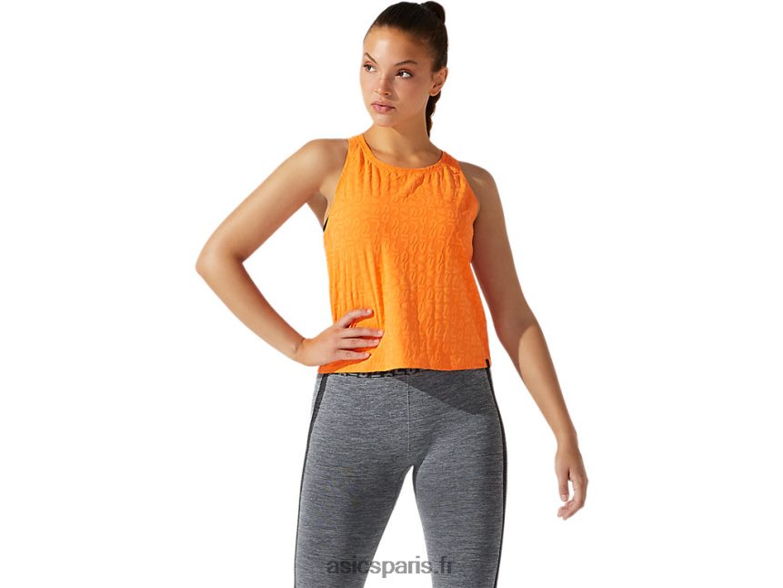 femmes Asics débardeur raccourci en jacquard à logo BXL8B23942 pêche au soleil