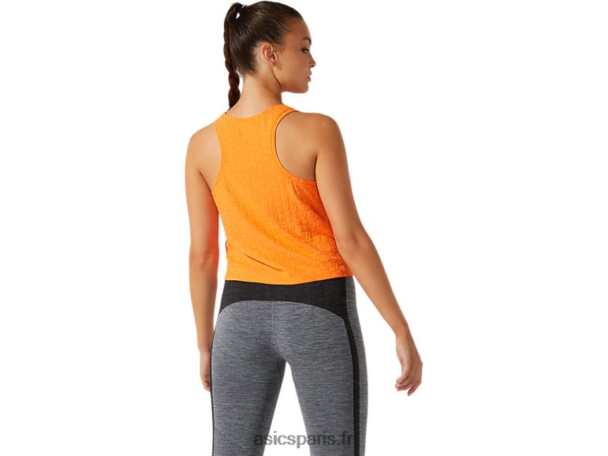 femmes Asics débardeur raccourci en jacquard à logo BXL8B23942 pêche au soleil