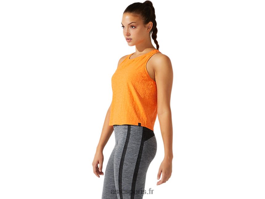 femmes Asics débardeur raccourci en jacquard à logo BXL8B23942 pêche au soleil