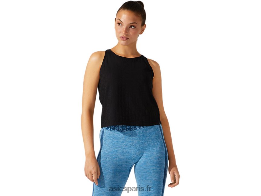 femmes Asics débardeur raccourci en jacquard à logo BXL8B23965 performance noir