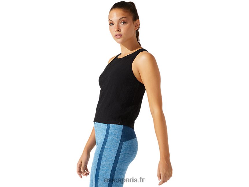 femmes Asics débardeur raccourci en jacquard à logo BXL8B23965 performance noir