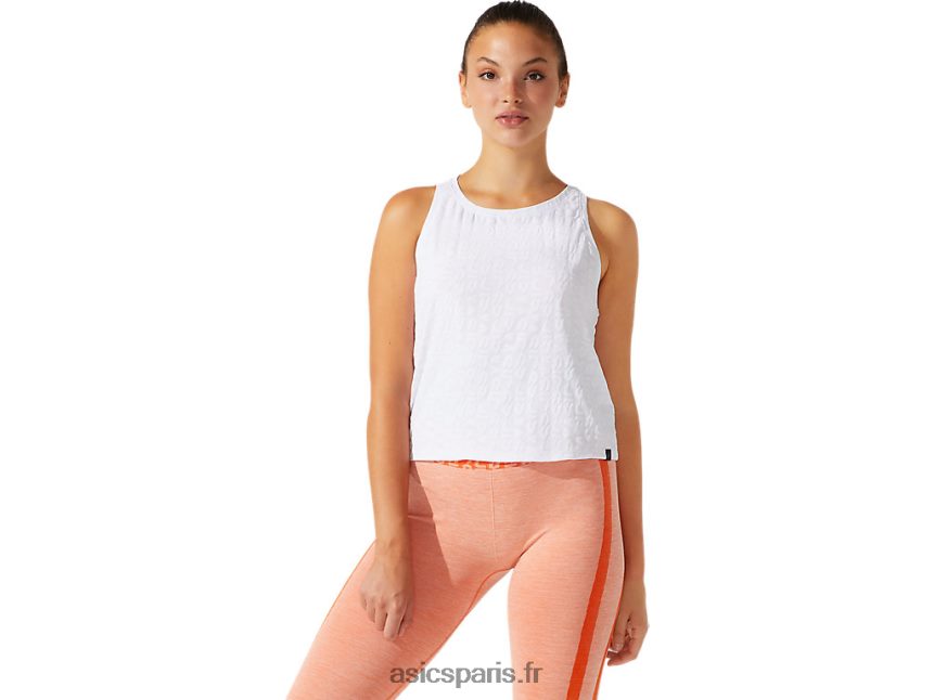 femmes Asics débardeur raccourci en jacquard à logo BXL8B23966 blanc brillant