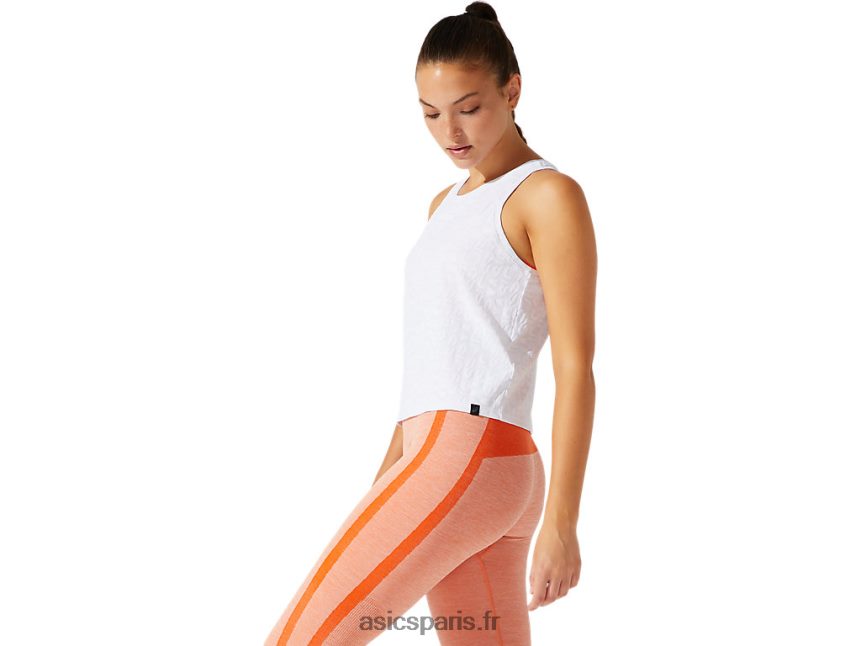 femmes Asics débardeur raccourci en jacquard à logo BXL8B23966 blanc brillant