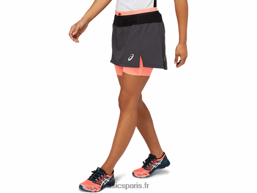 femmes Asics jupe-short fujitrail BXL8B23845 gris graphite/corail flamboyant