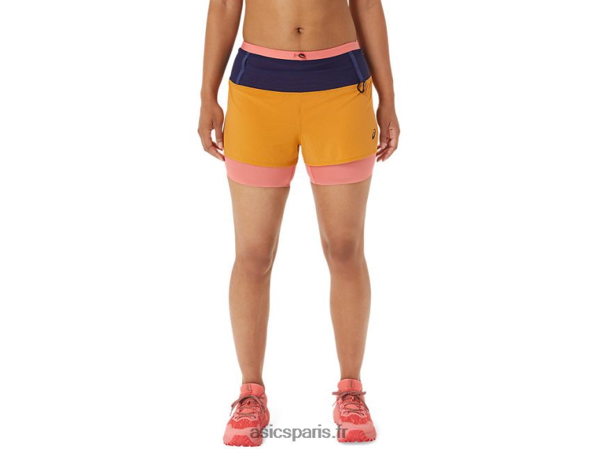 femmes Asics fujitrail 2-n-1 court BXL8B22537 tempête de sable/papaye