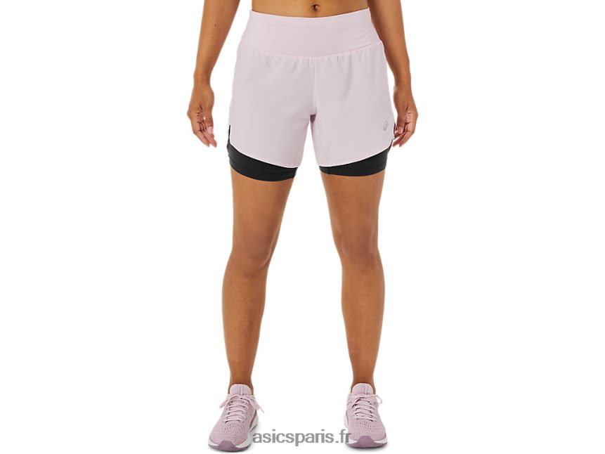 femmes Asics route 2-n-1 5.5po court BXL8B23487 à peine rose/noir performance