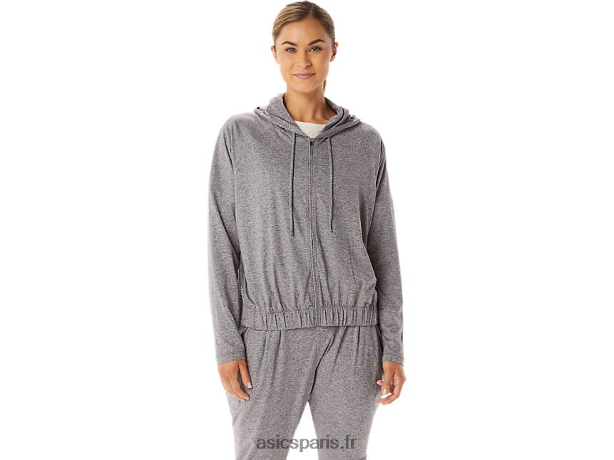 femmes Asics sweat à capuche entièrement zippé en maille stretch douce BXL8B22937 bruyère fumée