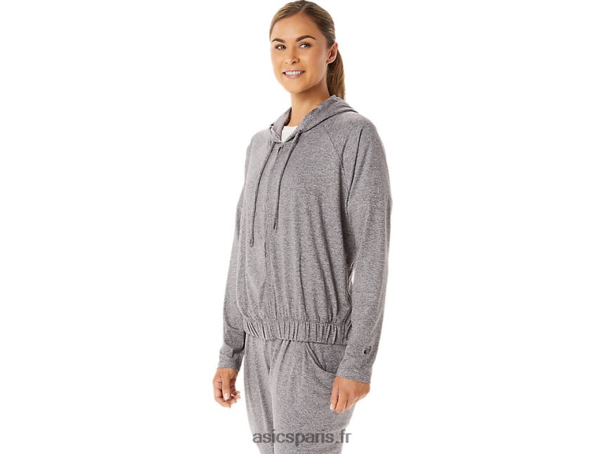 femmes Asics sweat à capuche entièrement zippé en maille stretch douce BXL8B22937 bruyère fumée