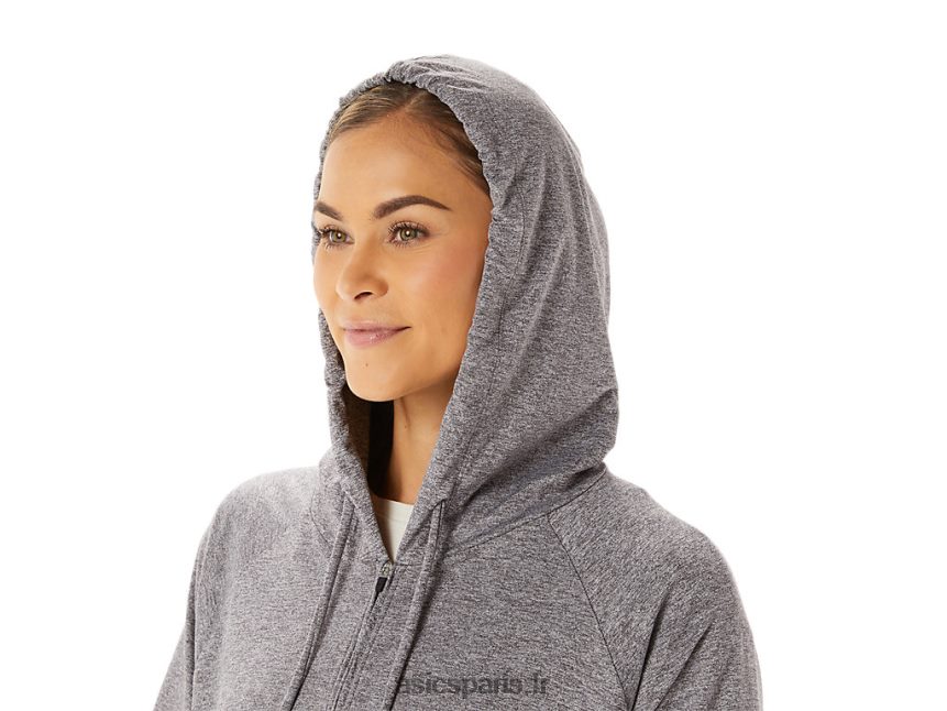 femmes Asics sweat à capuche entièrement zippé en maille stretch douce BXL8B22937 bruyère fumée