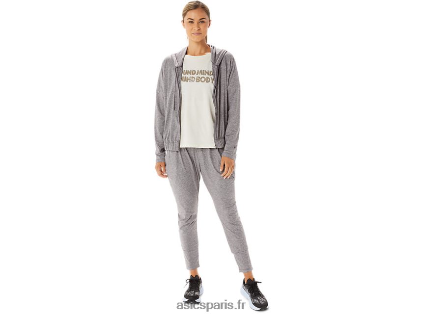 femmes Asics sweat à capuche entièrement zippé en maille stretch douce BXL8B22937 bruyère fumée