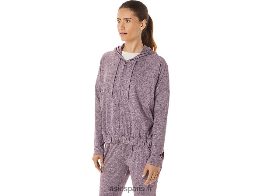 femmes Asics sweat à capuche entièrement zippé en maille stretch douce BXL8B22939 bruyère mars profonde