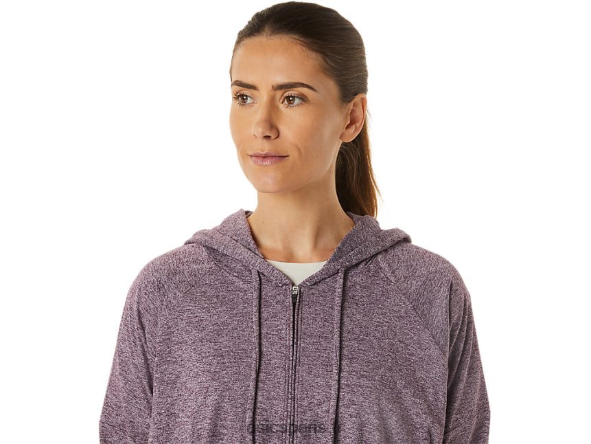 femmes Asics sweat à capuche entièrement zippé en maille stretch douce BXL8B22939 bruyère mars profonde