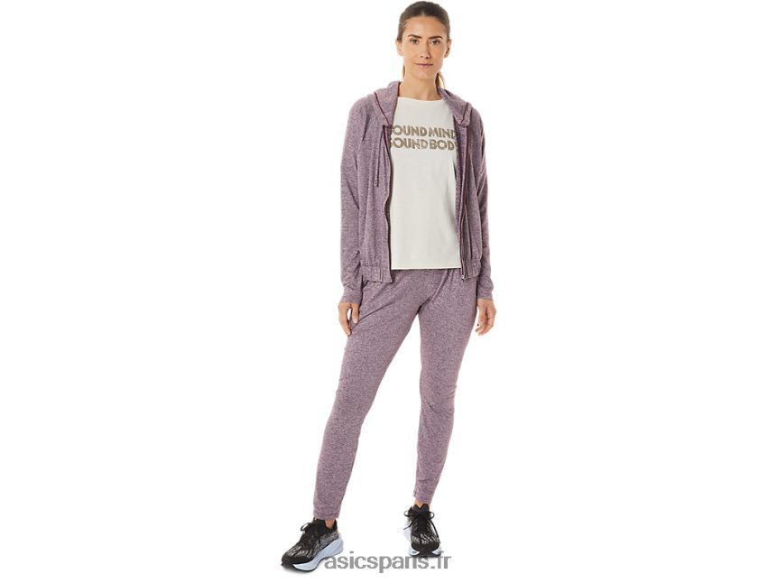 femmes Asics sweat à capuche entièrement zippé en maille stretch douce BXL8B22939 bruyère mars profonde