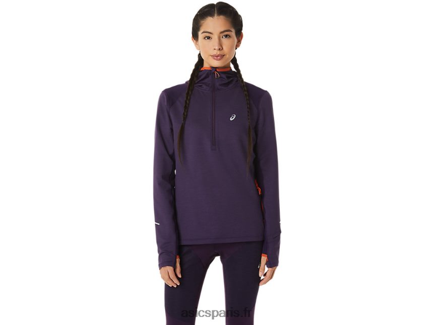 femmes Asics sweat à capuche à manches longues pour la course d'hiver BXL8B22791 night shade heather/nova orange