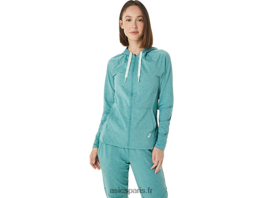 femmes Asics sweat à capuche technique entièrement zippé BXL8B23265 teinture par espacement de sauge