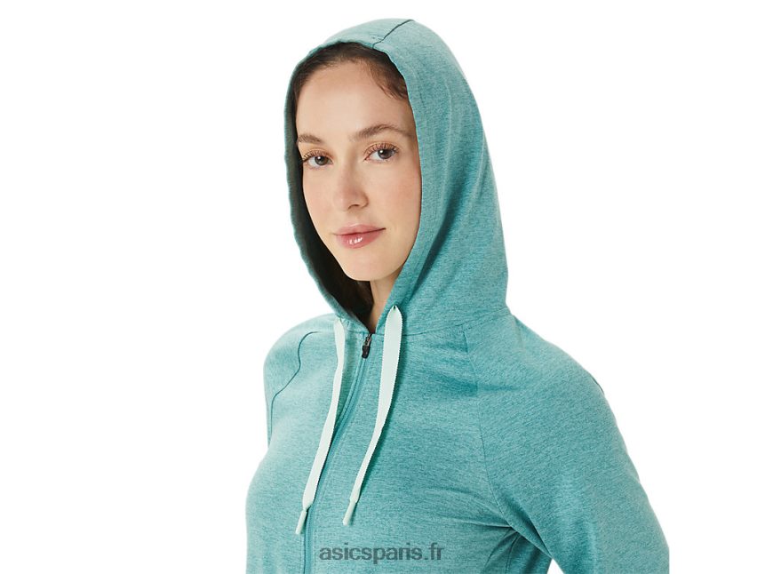 femmes Asics sweat à capuche technique entièrement zippé BXL8B23265 teinture par espacement de sauge