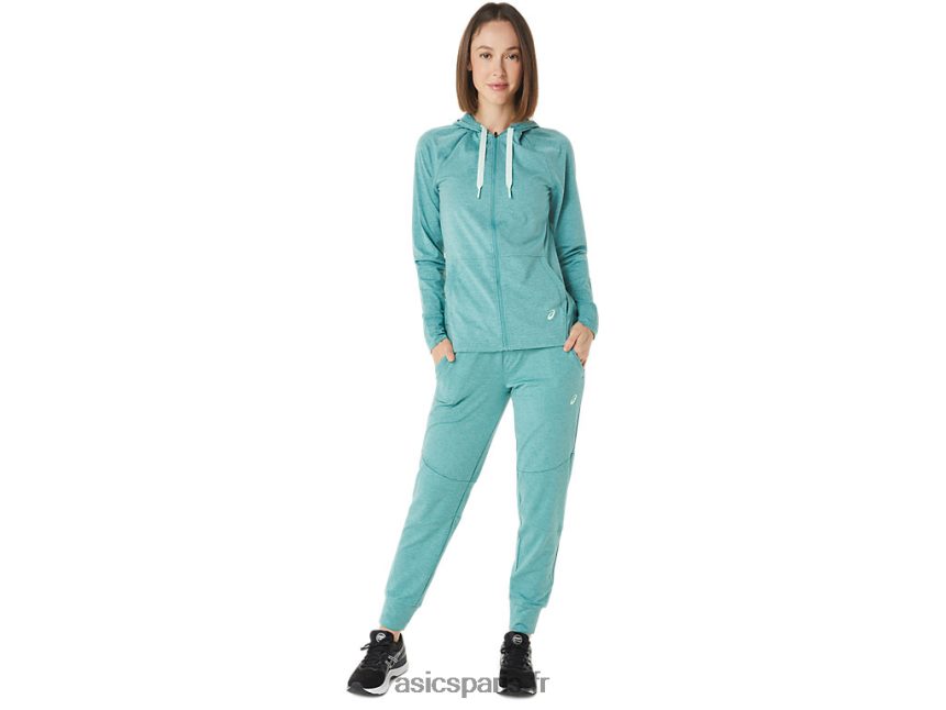 femmes Asics sweat à capuche technique entièrement zippé BXL8B23265 teinture par espacement de sauge
