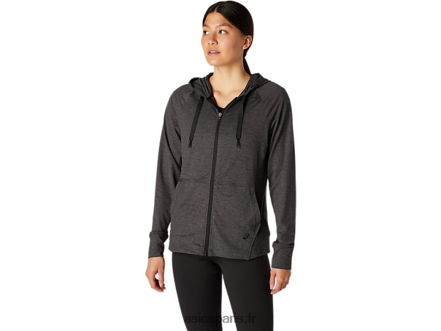 femmes Asics sweat à capuche technique entièrement zippé BXL8B24097 chiné gris foncé