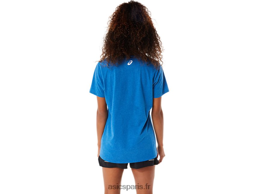 femmes Asics col v imprimé à manches courtes BXL8B22818 bruyère du lac