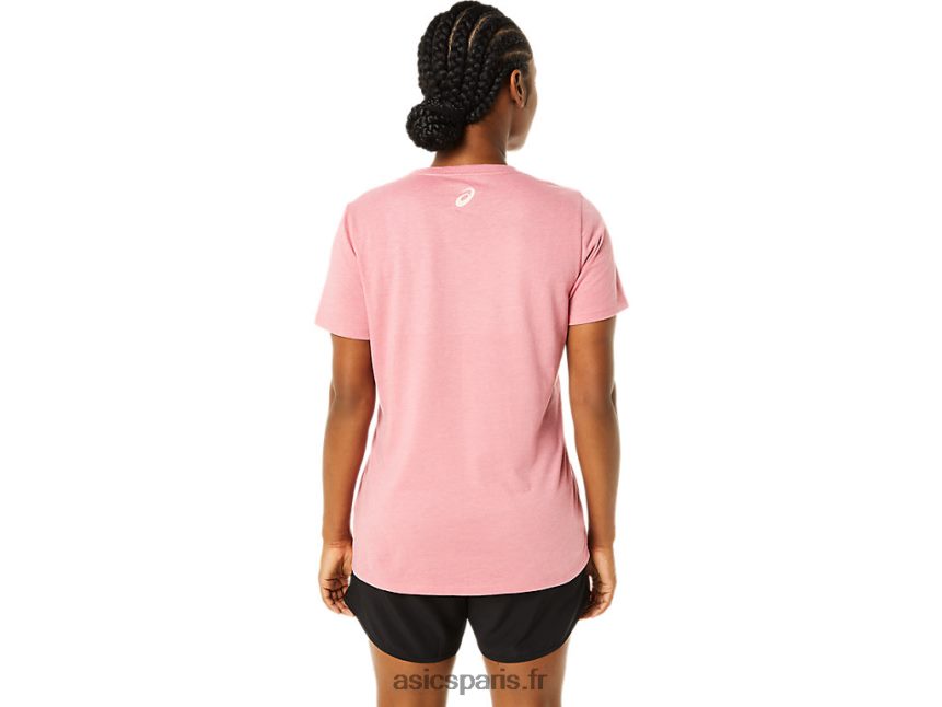 femmes Asics col v imprimé à manches courtes BXL8B23707 bruyère rose fumée