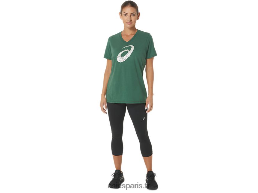 femmes Asics col v à logo lumières des fêtes BXL8B22843 vert Chasseur