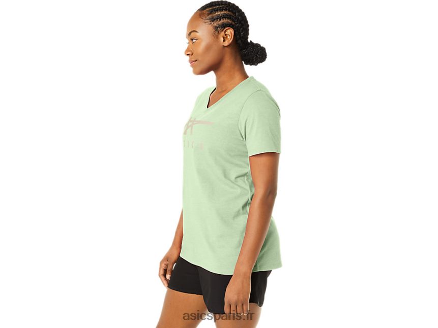 femmes Asics col v à rayures BXL8B22214 bruyère vert murmure