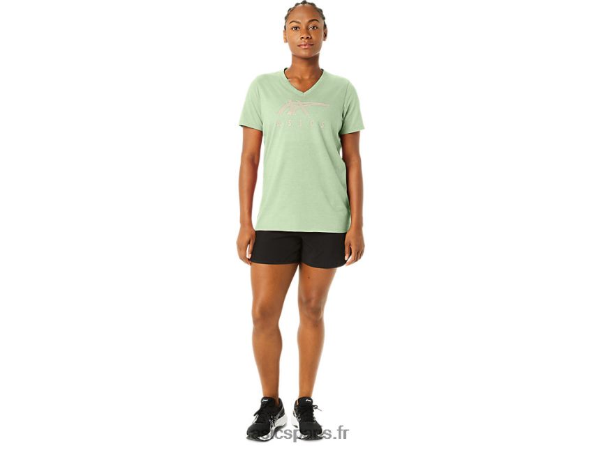 femmes Asics col v à rayures BXL8B22214 bruyère vert murmure