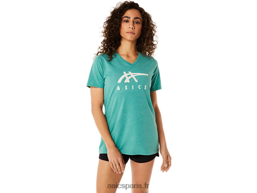 femmes Asics col v à rayures BXL8B22831 bruyère sauge