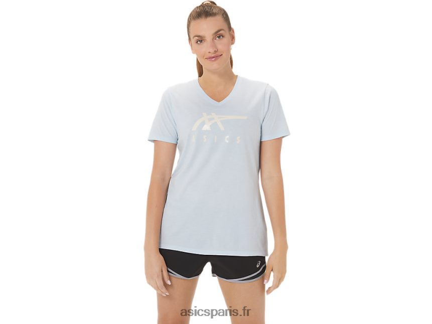 femmes Asics col v à rayures BXL8B22971 ciel doux