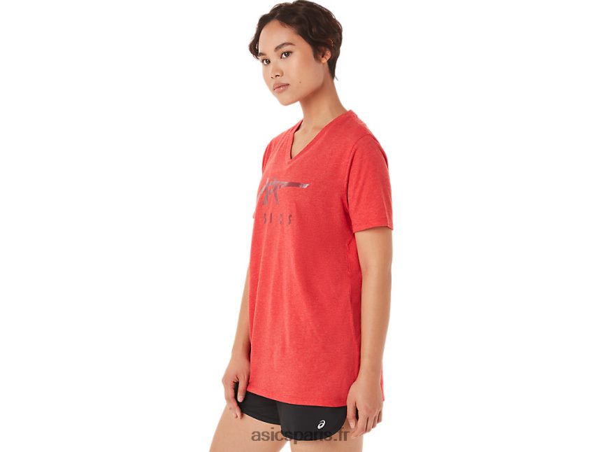 femmes Asics col v à rayures BXL8B23422 bruyère rouge classique