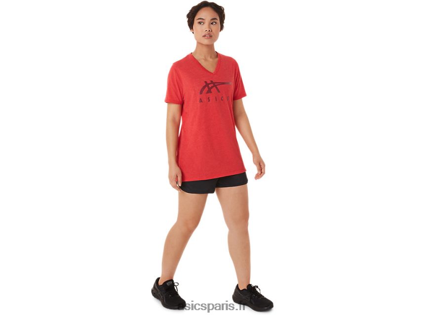 femmes Asics col v à rayures BXL8B23422 bruyère rouge classique