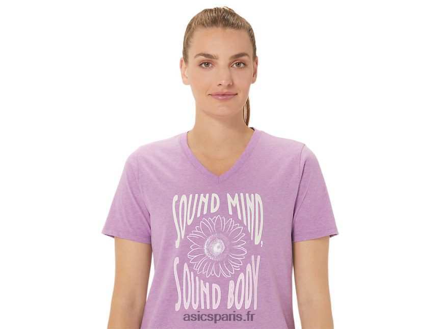 femmes Asics col v à slogan tournesol BXL8B22778 bruyère orchidée
