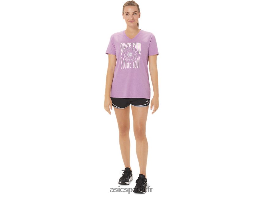 femmes Asics col v à slogan tournesol BXL8B22778 bruyère orchidée