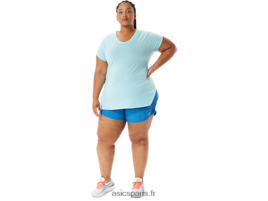 femmes Asics haut chiné à col en v BXL8B23403 bruyère bleu clair