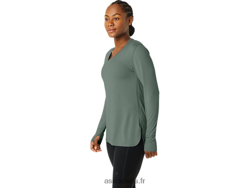 femmes Asics haut chiné à manches longues BXL8B22176 bruyère de lierre