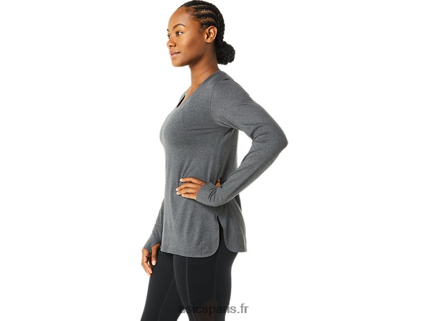 femmes Asics haut chiné à manches longues BXL8B23690 chiné gris foncé