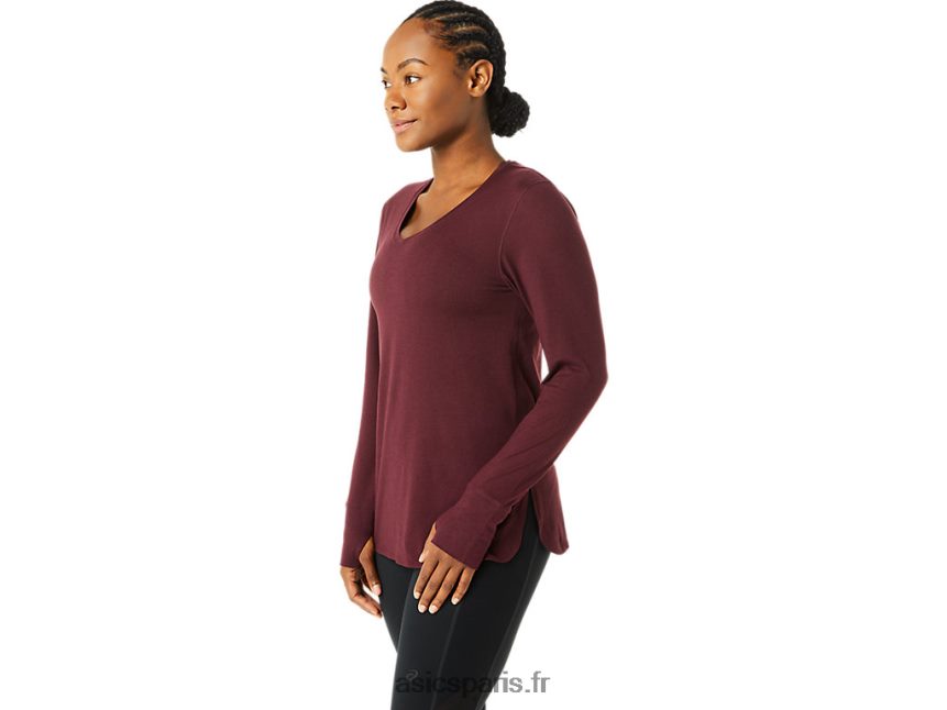 femmes Asics haut chiné à manches longues BXL8B23700 bruyère mars profonde