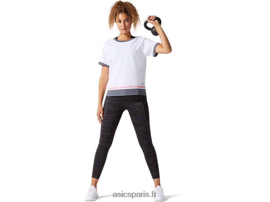 femmes Asics haut color block à manches courtes BXL8B23978 blanc brillant/pétale de pêche
