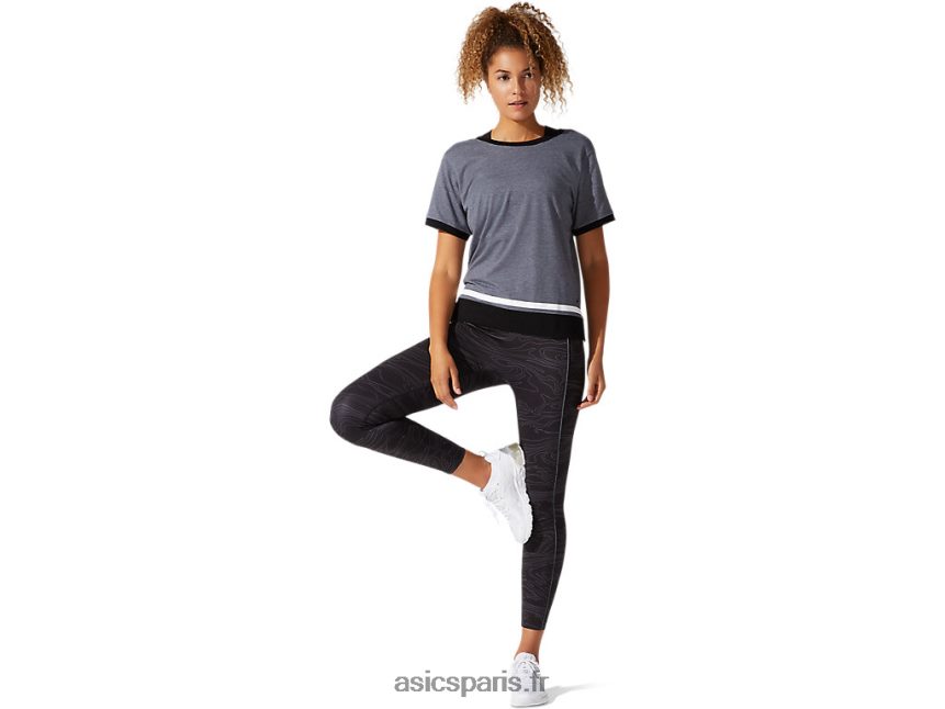 femmes Asics haut color block à manches courtes BXL8B24077 transporteur gris chiné