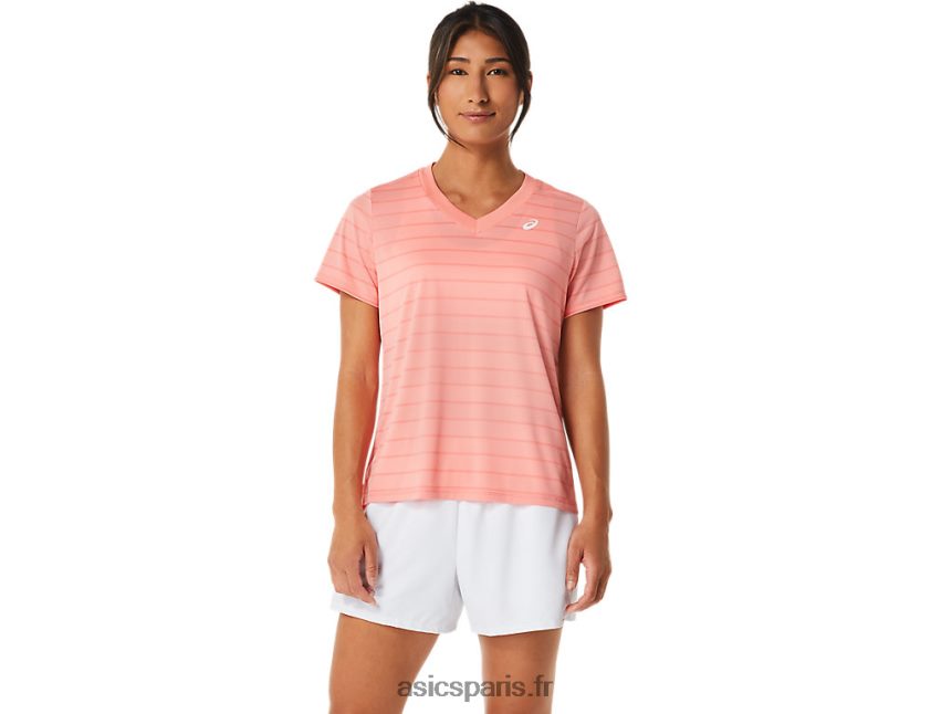 femmes Asics haut court rayé à manches courtes BXL8B22503 goyave