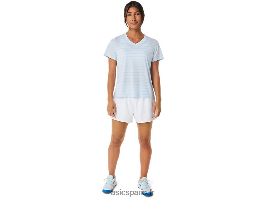 femmes Asics haut court rayé à manches courtes BXL8B22515 ciel doux