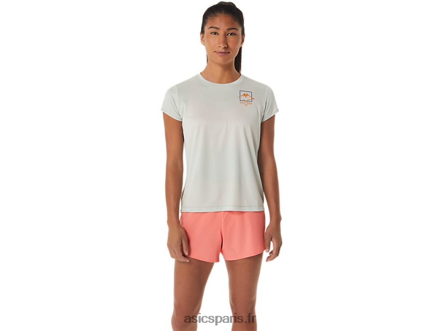 femmes Asics haut à manches courtes avec logo fujitrail BXL8B22510 Sage de la lumière