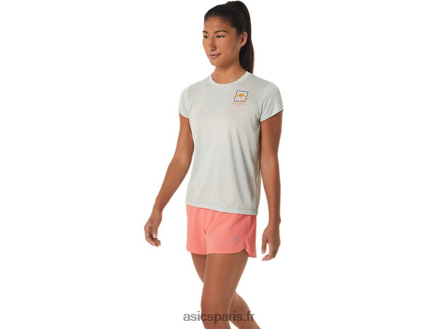 femmes Asics haut à manches courtes avec logo fujitrail BXL8B22510 Sage de la lumière