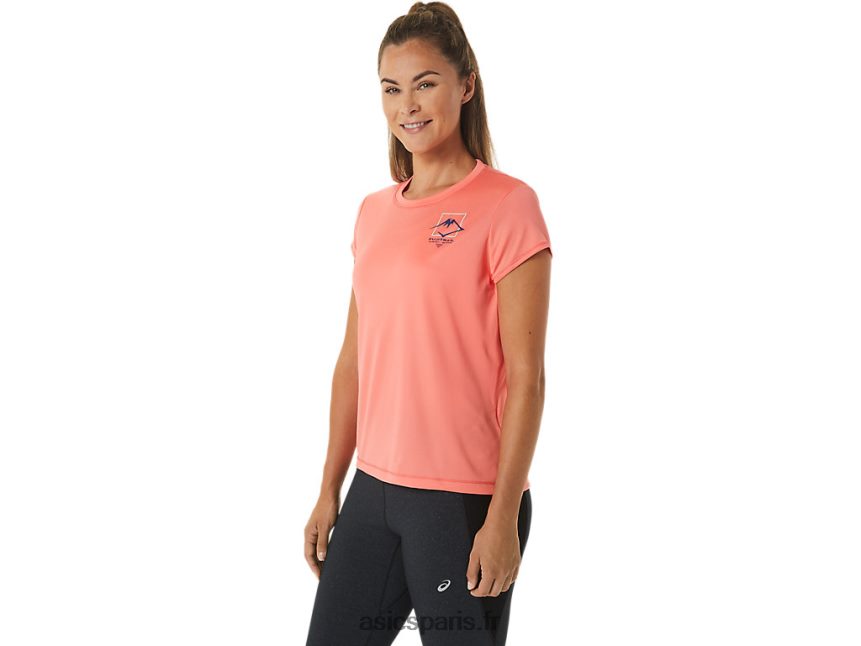 femmes Asics haut à manches courtes avec logo fujitrail BXL8B22563 papaye