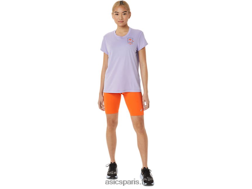 femmes Asics haut à manches courtes avec logo fujitrail BXL8B23074 vapeur