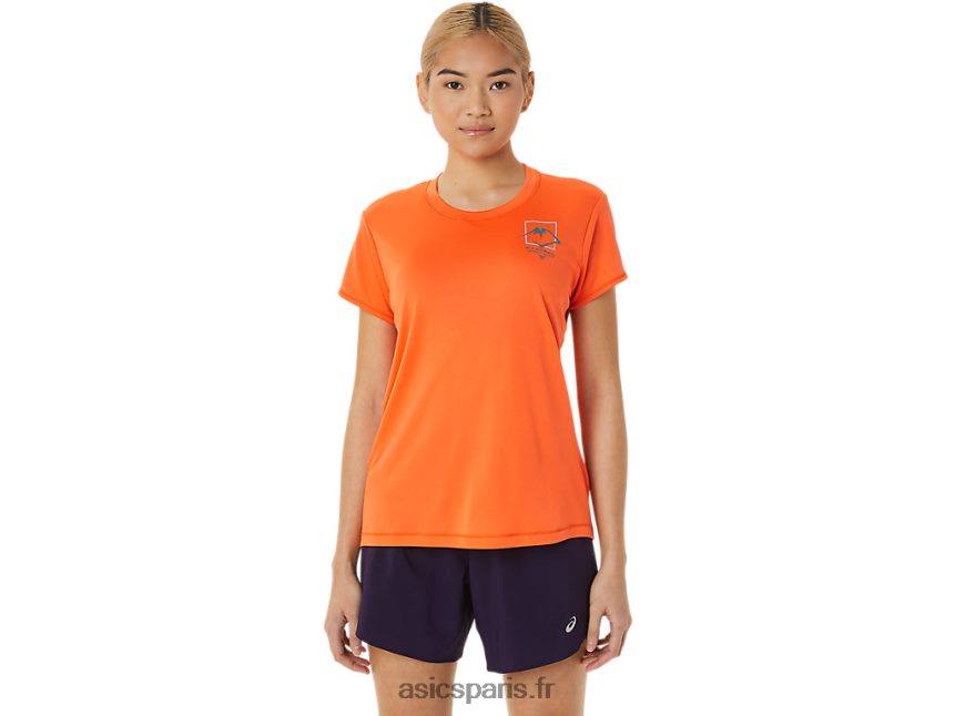 femmes Asics haut à manches courtes avec logo fujitrail BXL8B23075 orange nova