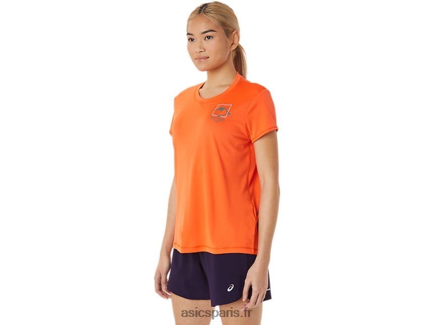 femmes Asics haut à manches courtes avec logo fujitrail BXL8B23075 orange nova