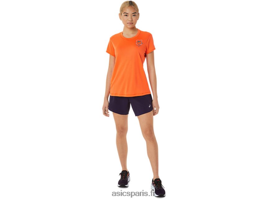 femmes Asics haut à manches courtes avec logo fujitrail BXL8B23075 orange nova